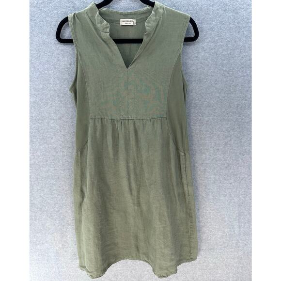 Terzo Millenio Women's S Sage Green Linen Dress Italian Made Sleeveless Babydoll - Picture 1 of 11